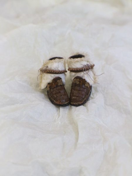 Photo3: Special flower leather fur boots (of find my red velvet set) (3)