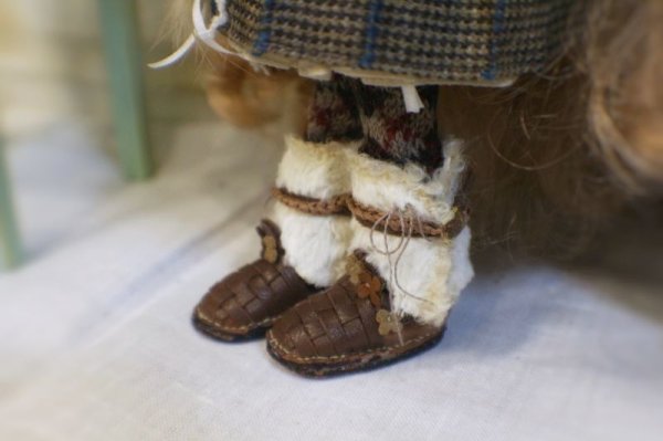 Photo2: Special flower leather fur boots (of find my red velvet set) (2)