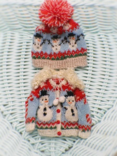 Photo1: 3 pieces snow man sweater with cape and hat (1)