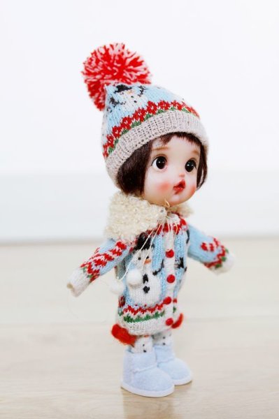 Photo2: 3 pieces snow man sweater with cape and hat (2)
