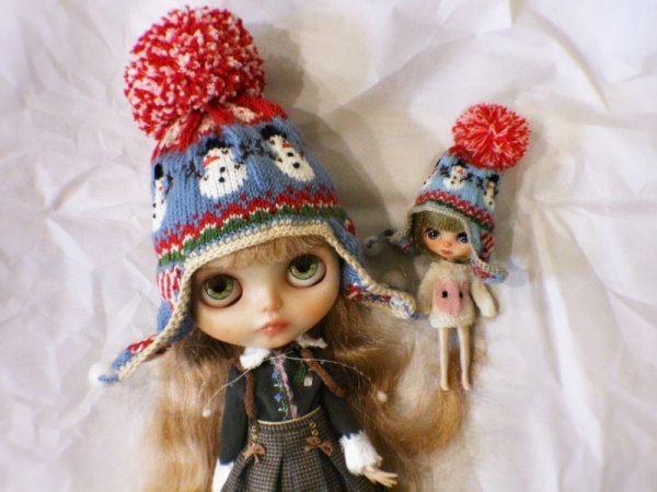 Photo3: snow man pompom hat  in earmuff style (3)