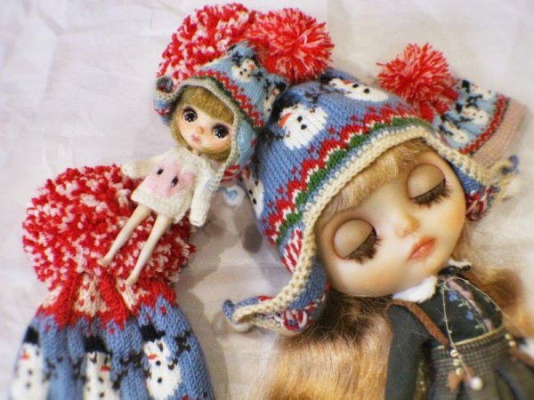 Photo6: snow man pompom hat  in earmuff style (6)