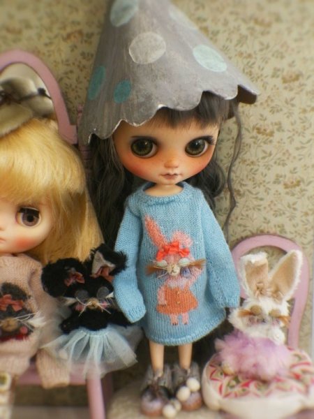 Photo6: Sleeping bunny hello style sweater in grey of dark grey bunny (6)