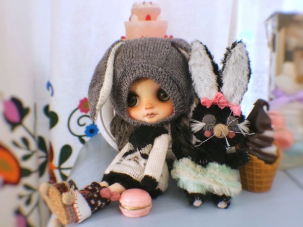 Photo6: Sleeping Bunny in soft black (6)