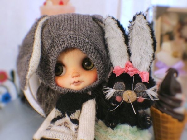Photo5: Sleeping Bunny in soft black (5)