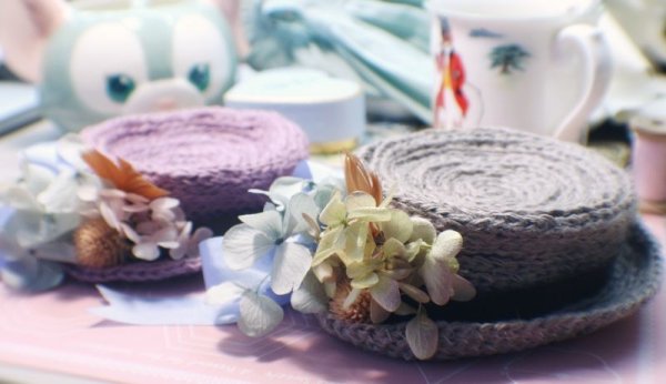 Photo4: miniature arts mini violet flower straw hat (4)