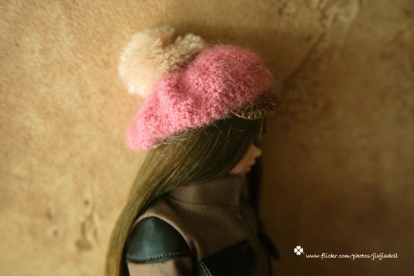 Photo1: pink beret pompom hat (1)