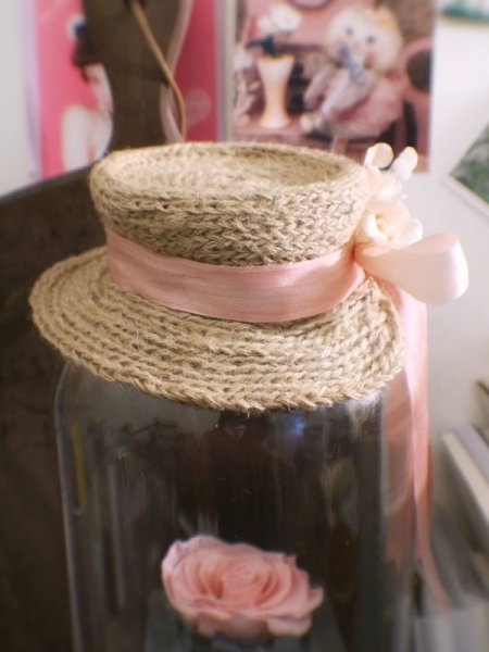 Photo5: hand sewing vintage style bowknot lace flower straw hat in pink ribbon (5)