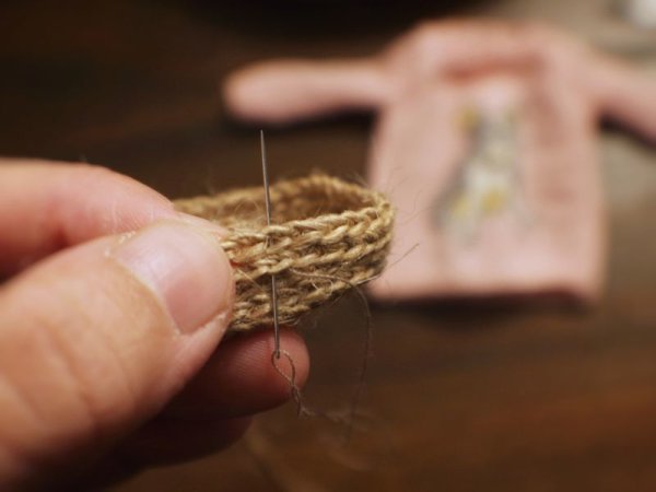 Photo19: hand sewing vintage style bowknot lace flower straw hat in pink ribbon (19)