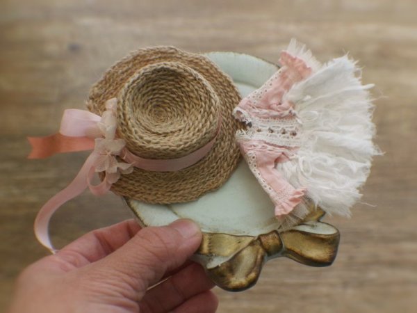Photo3: hand sewing vintage style bowknot lace flower straw hat in pink ribbon (3)