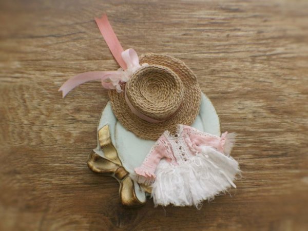 Photo4: hand sewing vintage style bowknot lace flower straw hat in pink ribbon (4)