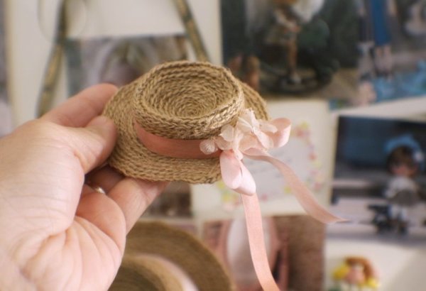 Photo2: hand sewing vintage style bowknot lace flower straw hat in pink ribbon (2)