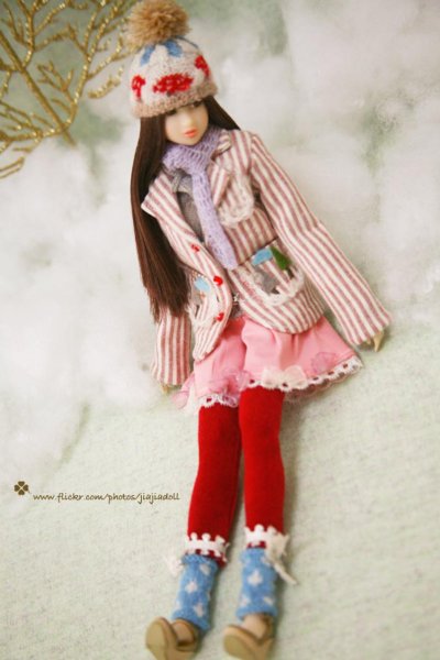 Photo3: red mushroom twist pompom hat in white (3)