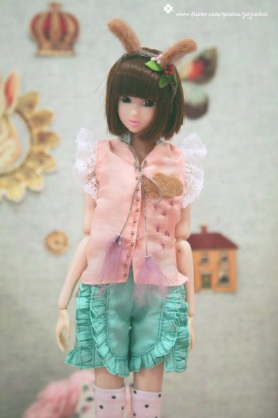 Photo3: light brown bunny ear flowered head band (3)