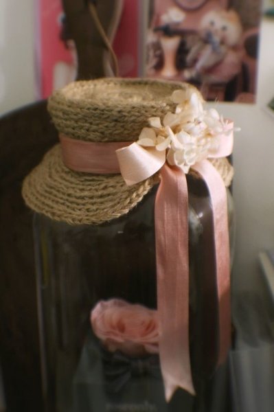 Photo2: hand sewing vintage style bowknot lace flower straw hat in pink ribbon (2)