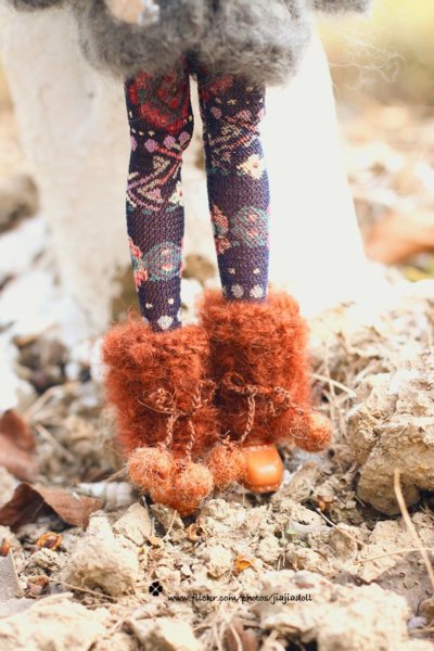 Photo2: mohair coffee pompom short shoe cover leg warmers (2)
