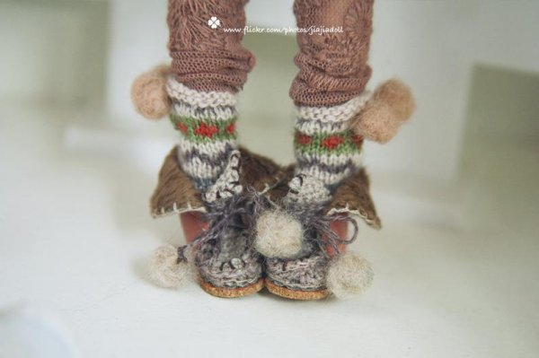 Photo2: Hand Knited leather boots shoes in pink (2)