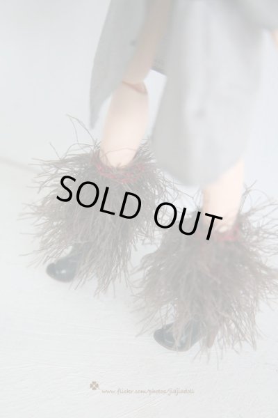 Photo2: mohair brown fur short shoe cover leg warmers (2)