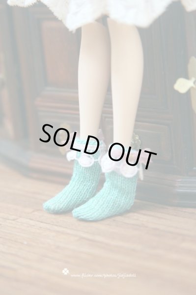 Photo1: blue green lace bowknot socks (1)