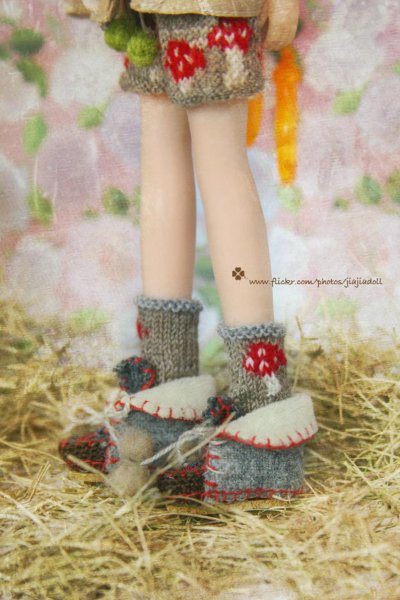 Photo4: Hand Knited leather boots shoes in blue (4)