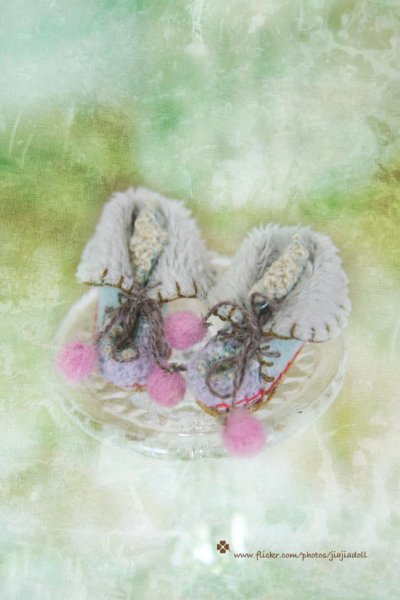 Photo2: Hand Knited leather boots shoes in blue (2)