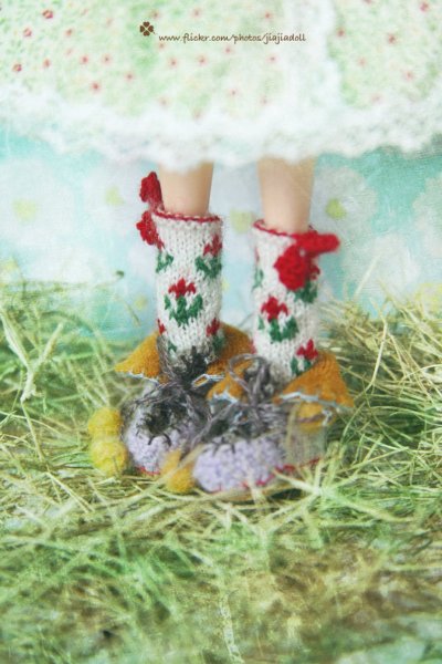 Photo3:  Hand Knited cream and brown wool fabric boots shoes (3)