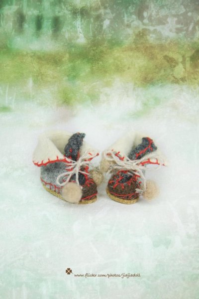 Photo2: Northern Europe grey wool fabric boots shoes (2)