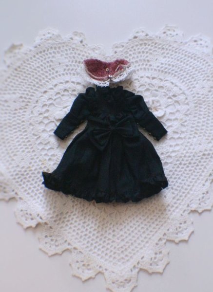 Photo1: 2 pieces black bowknot dress  (1)