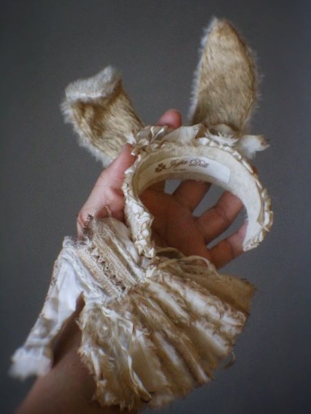 Photo4: Sleeping bunny vintage color flower bowknot headband (4)