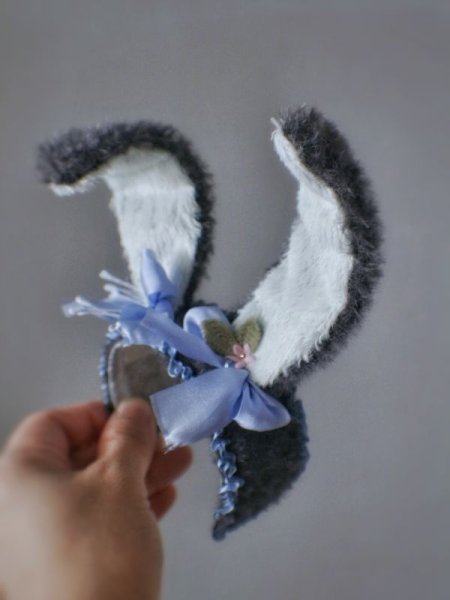 Photo2: Sleeping bunny dark grey color flower bowknot headband (2)