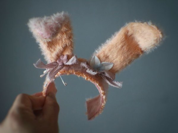 Photo2: Sleeping bunny pink color flower bowknot headband (2)