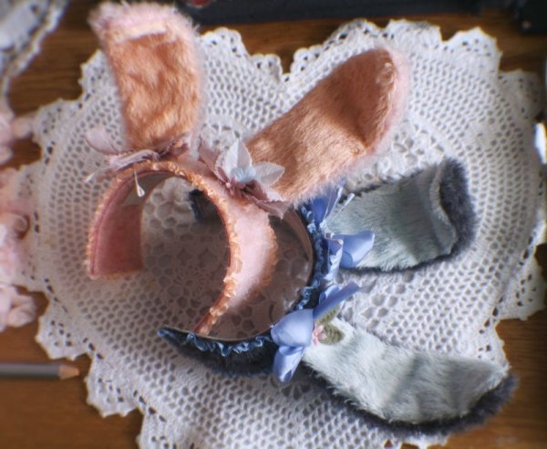 Photo8: Sleeping bunny pink color flower bowknot headband (8)