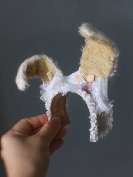 Photo2: Sleeping bunny white color flower bowknot headband (2)