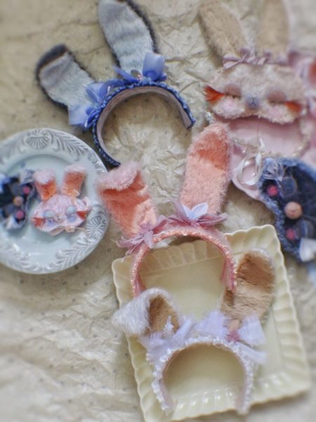 Photo12: Sleeping bunny white color flower bowknot headband (12)