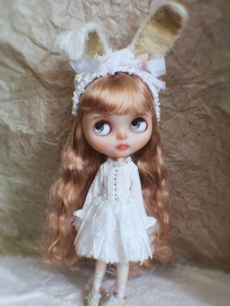 Photo3: Sleeping bunny white color flower bowknot headband (3)