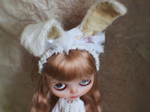 Photo4: Sleeping bunny white color flower bowknot headband (4)