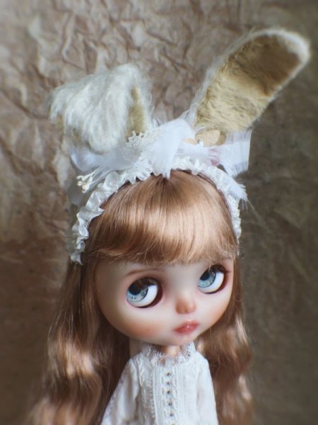 Photo5: Sleeping bunny white color flower bowknot headband (5)