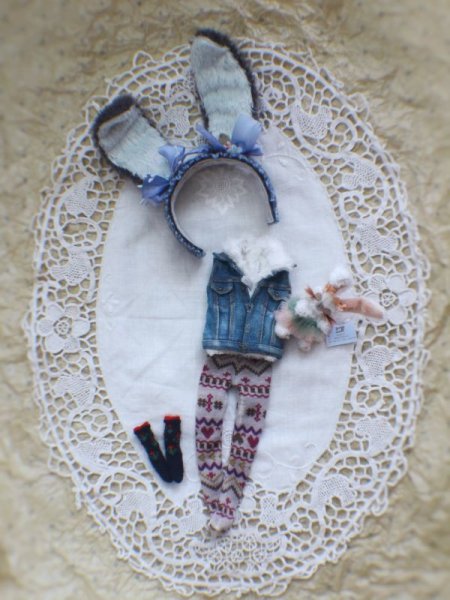 Photo11: Sleeping bunny dark grey color flower bowknot headband (11)