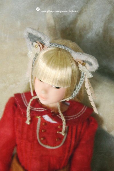 Photo3: grey kitty ears flower head band（Andy's little red dress dream） (3)