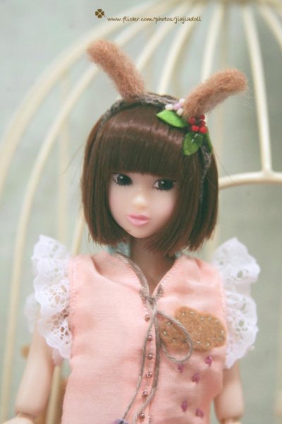 Photo2: light brown bunny ear flowered head band  (2)