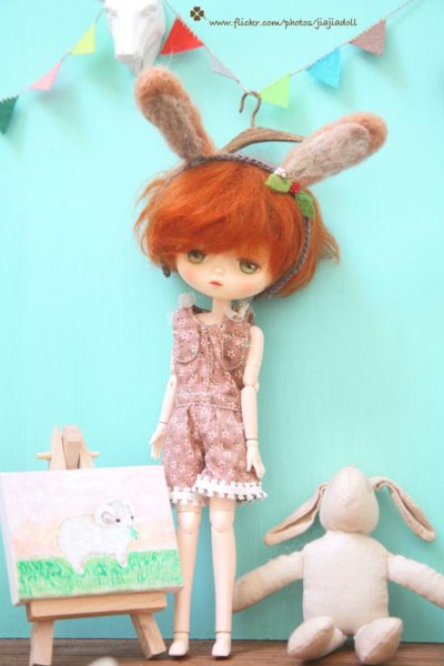 Photo10: light brown bunny ear flowered head band  (10)