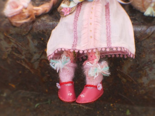 Photo6: peach pink leather hand embroider flower shoes. (6)