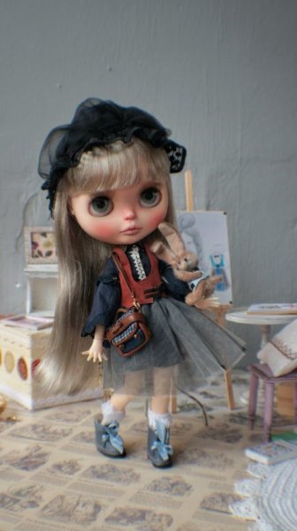 Photo10: hand sewing grey leather ribbon boots (of Irene's Lunch set) (10)