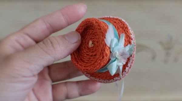 Photo2: hand sewing orange lace flower straw hat (2)