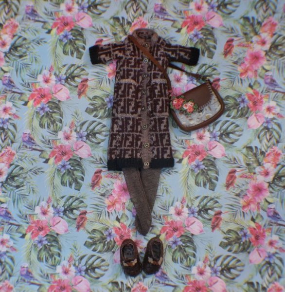 Photo4: coffee Fendi long cardigan dress  (4)