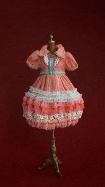 Photo1: Soft orange pink puffy dress of Christmas Fairy set (1)