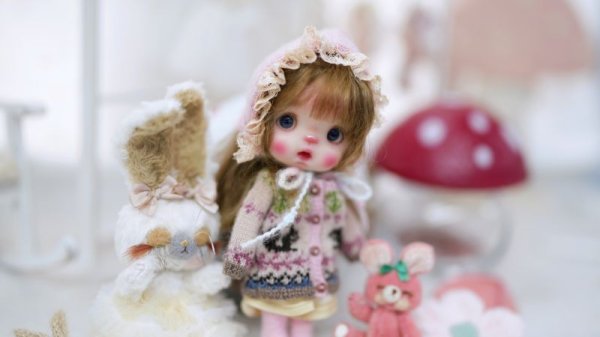 Photo3: pink hand knit baby hat (in peach set) (3)