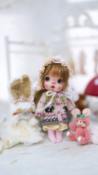 Photo5: pink hand knit baby hat (in peach set) (5)