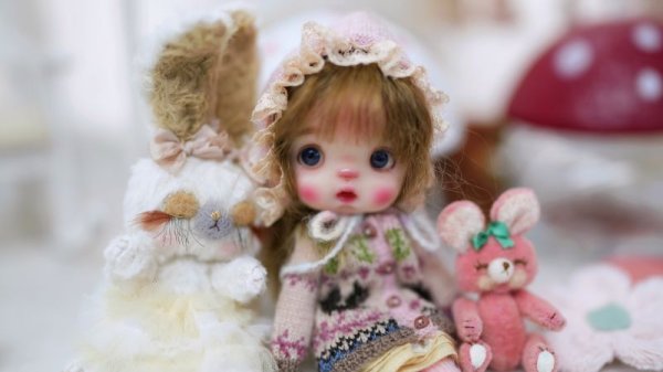 Photo2: pink hand knit baby hat (in peach set) (2)