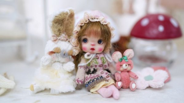 Photo4: pink hand knit baby hat (in peach set) (4)